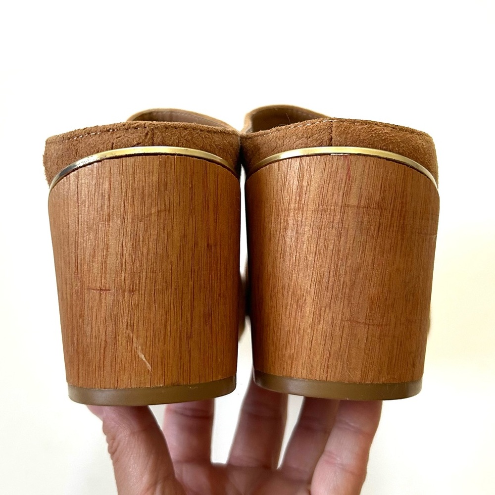 Calvin Klein Cognac Brown Leather Suede Snakeskin Embossed Heeled Judia Mules - Picture 4 of 11